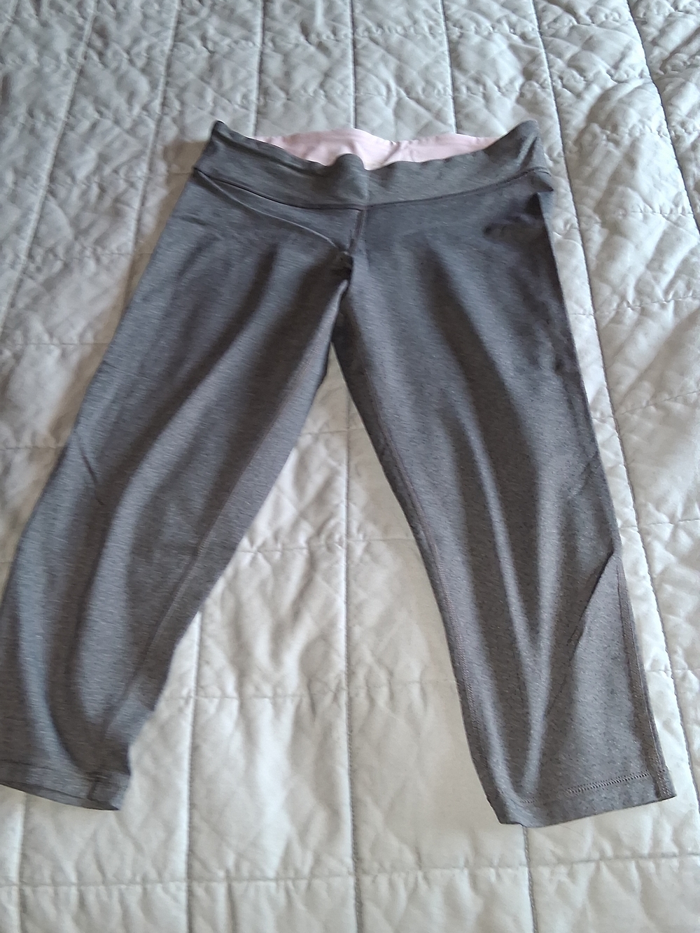 Gray Capri Workout Leggings with Pink Waistband
